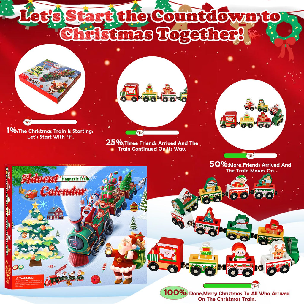 Advent Calendar 2026 Magnetic Wooden Animal Train for Kids,24 Day Christmas Advent Calendar Surprise Train,Montessori Magnetic Train Toy Christmas Countdown Gift for Toddlers,Boys and Girls