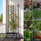 Trellis for Climbing Plants Outdoor, 24 Rifny Tall Garden Trellis Flower Rose Cucumber Trellis for Vines Pea Support, Wall Large Plant Trellis Fence with Plastic Screen Frame, 2 x 6.2 FT