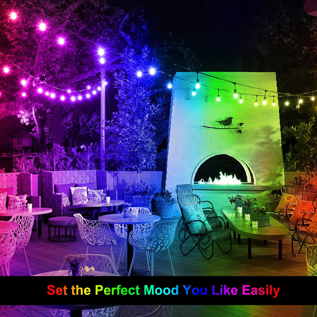 Mlambert 48FT Outdoor Patio RGB Cafe String Lights with Remote, Black
