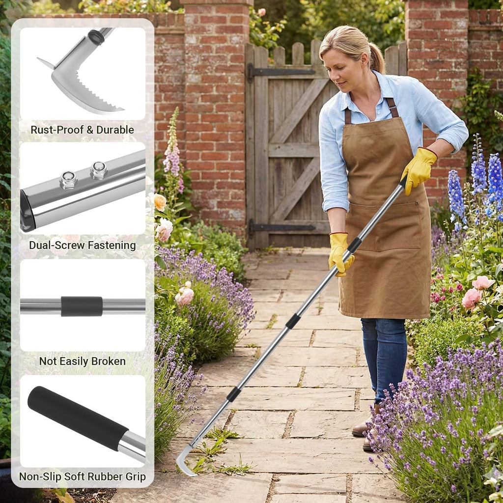 FIMXSD Crack Weeder Tool, 59-Inch Long Handle Crevice Weeding Tool with L-Shaped Stainless Steel Blade, Manual Weed Puller for Sidewalk, Driveway, Pavers, Patio and Deck Edges