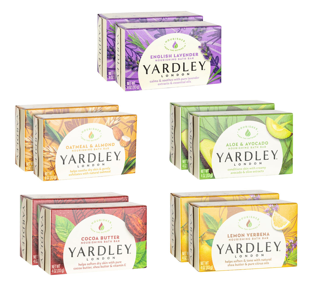 Yardley London Soap Bath Bar Bundle - 10 Bars: English Lavender, Oatmeal and Almond, Aloe and Avocado, Cocoa Butter, Lemon Verbena 4.25 Ounce Bars (Pack of 10 Bars, Two of each)
