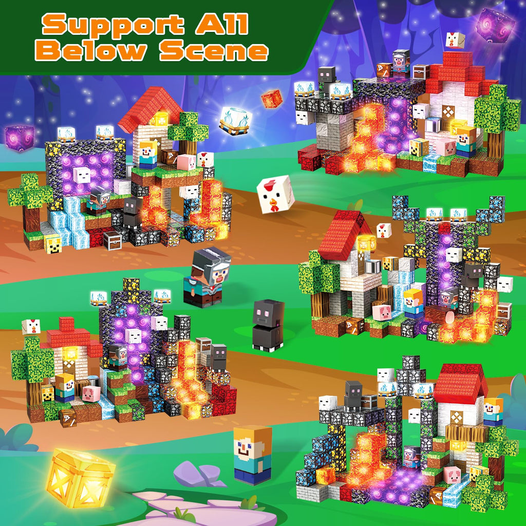 200 PCS Magnetic Blocks with Light Up Blocks - Magnetic Building Blocks, Magnetic Construction Cube Toys, STEM Sensory Learning Toys, Easter Christmas Birthday Gifts for Toddlers Boys and Girls Age 3+
