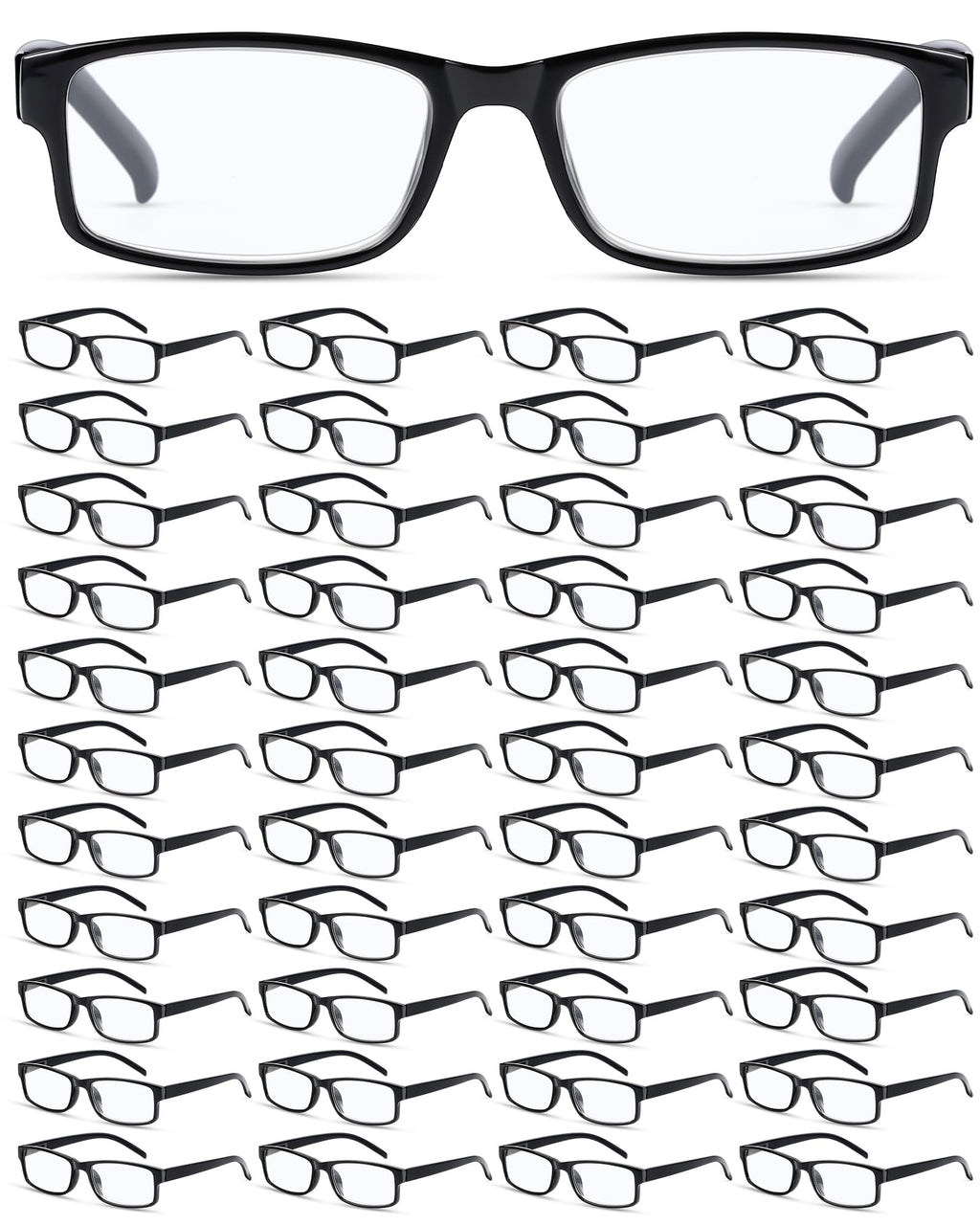 Yexiya 50 Pack Reading Glasses Bulk Frame Eyeglasses with Spring Hinge Traditional Adjustable Non-Prescription Glasses for Men Women(1.5 Diopters,Black)