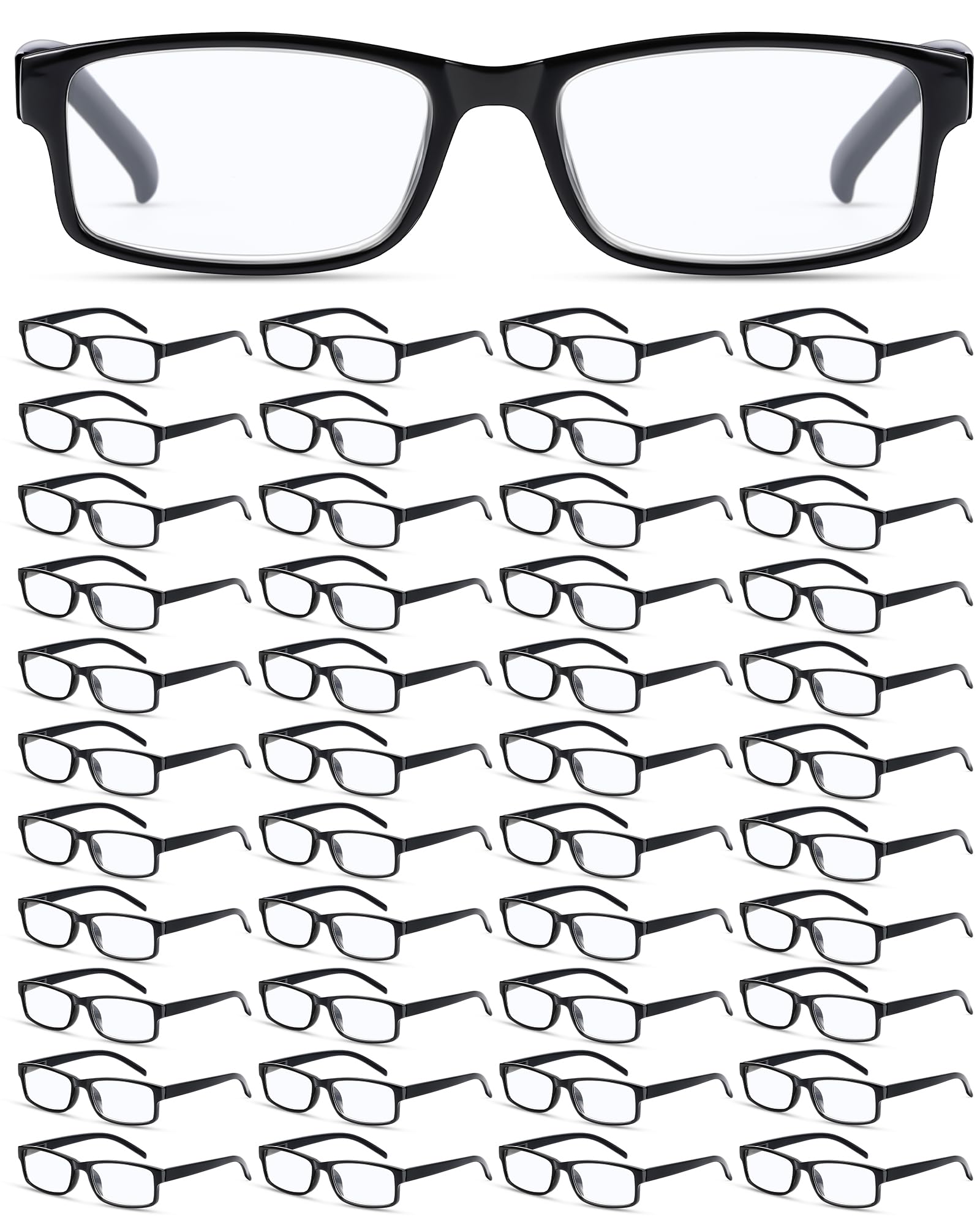 Yexiya 50 Pack Reading Glasses Bulk Frame Eyeglasses with Spring Hinge Traditional Adjustable Non-Prescription Glasses for Men Women(1.5 Diopters,Black)