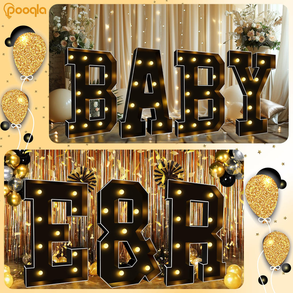 Pooqla 3FT Marquee Light Up Letters, Black LED Party Decor Large Marquee Letters 3 Feet Tall, Giant Mosaic Letter for Birthday Graduation Anniversary Wedding Decoration, Letter G