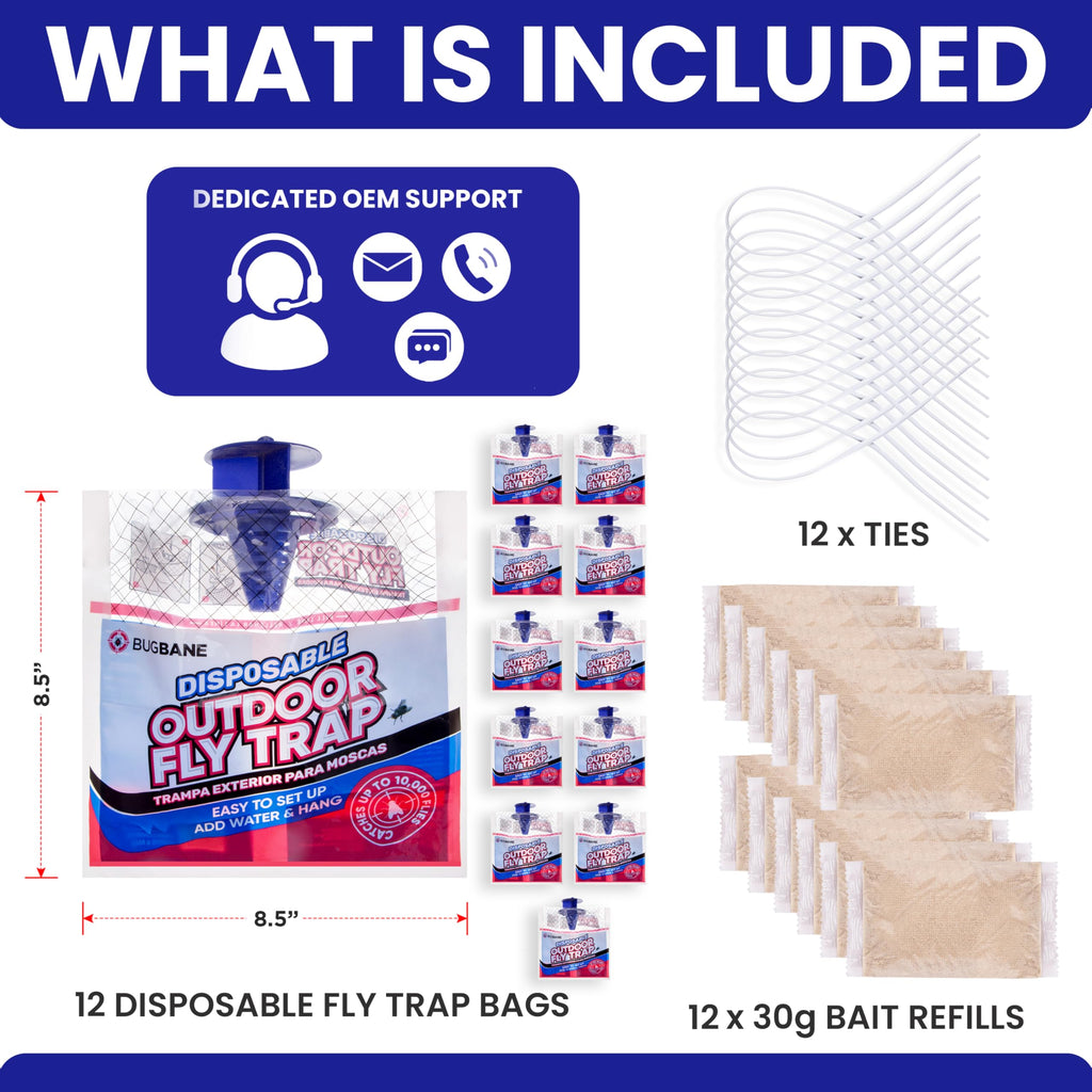 Fly Traps Outdoor Fly Trap for Patio. 12 Non-Toxic Pre-Baited Flies Bags Outdoor Disposable. Hanging Bug Catchers for All Filth Flies Killer for Outside Bug Control in Yard Horse Ranch Trash Can