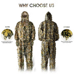 Ghillie Suit Camouflage Hunting Suits Outdoor 3D Leaf Lifelike Camo Clothing Lightweight Breathable Hooded Apparel Suit, Hunting Gloves, Leafy Face Mask and Bag for Jungle Shooting Halloween…