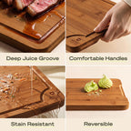 ROYAL CRAFT WOOD Wooden Cutting Boards for Kitchen Appliances - Non Toxic Bamboo Wood Cutting Board Set with Deep Juice Groove, Side Handles, Charcuterie & Butcher Block for Meat, Meal Prep & Serving