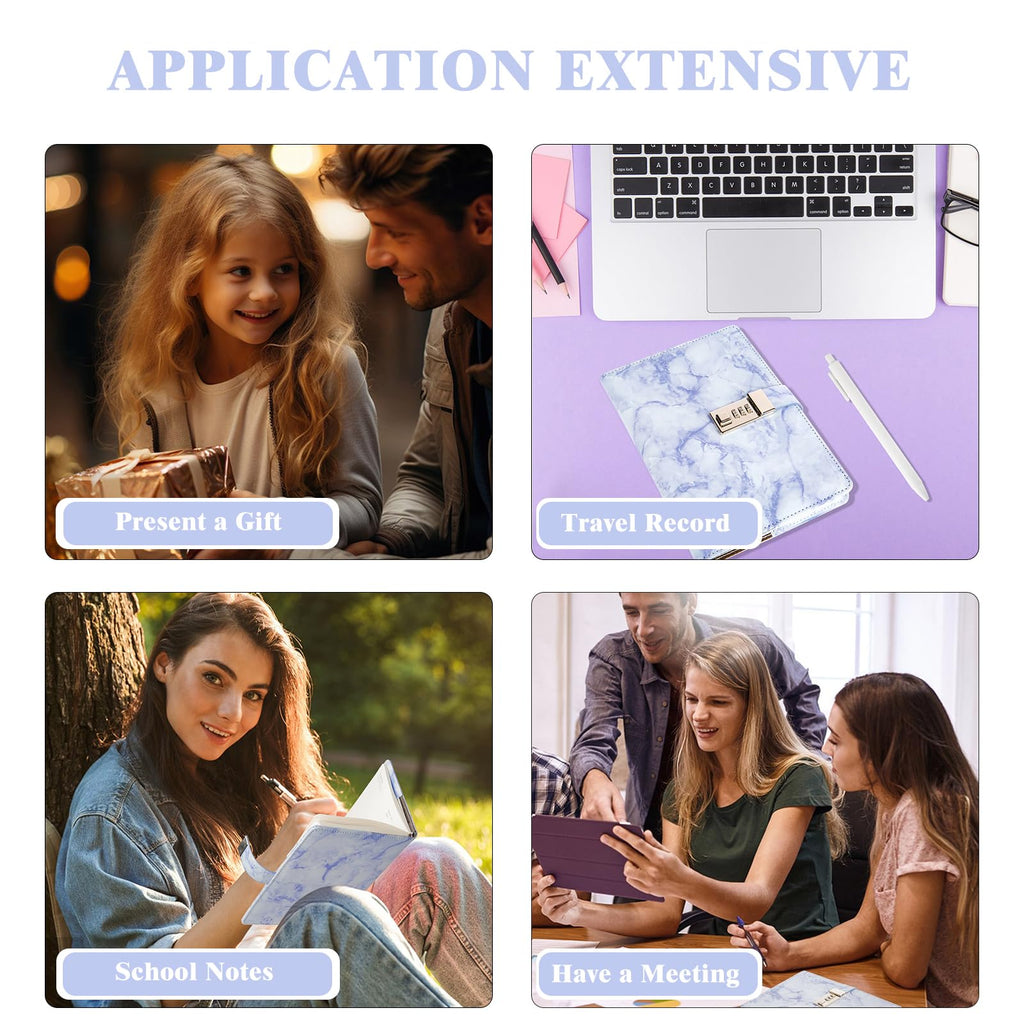 Kutoda Marble Diary with Lock, 192 Pages College Ruled Secret Journal with Lock, Waterproof A5 locked journal for women, Cute Diary Stuff for Teen Girls (Purple)