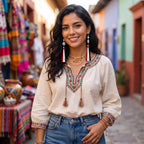 Handmade 925 Silver Plated Long Tassel Earring,Premium Mexican Heritage Jewelry,Patriotic Festival Gift Mothers Party Boho