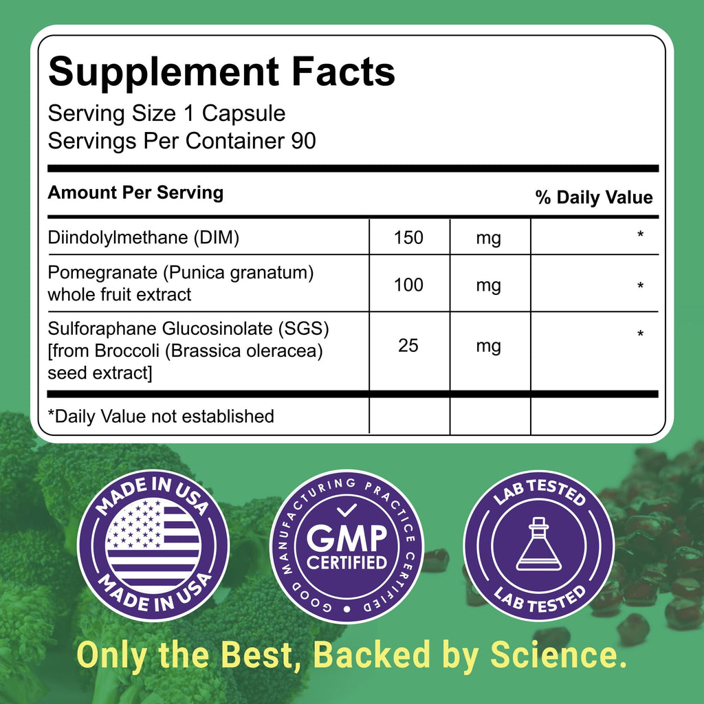 Uncle Scientist DIM SGS+ Supplement 150mg for Women & Men - Supports Healthy Hormone Levels, Estrogen, Metabolism, Detox - Pomegranate & Broccoli Seed, 90 Capsules (90 Day Supply)