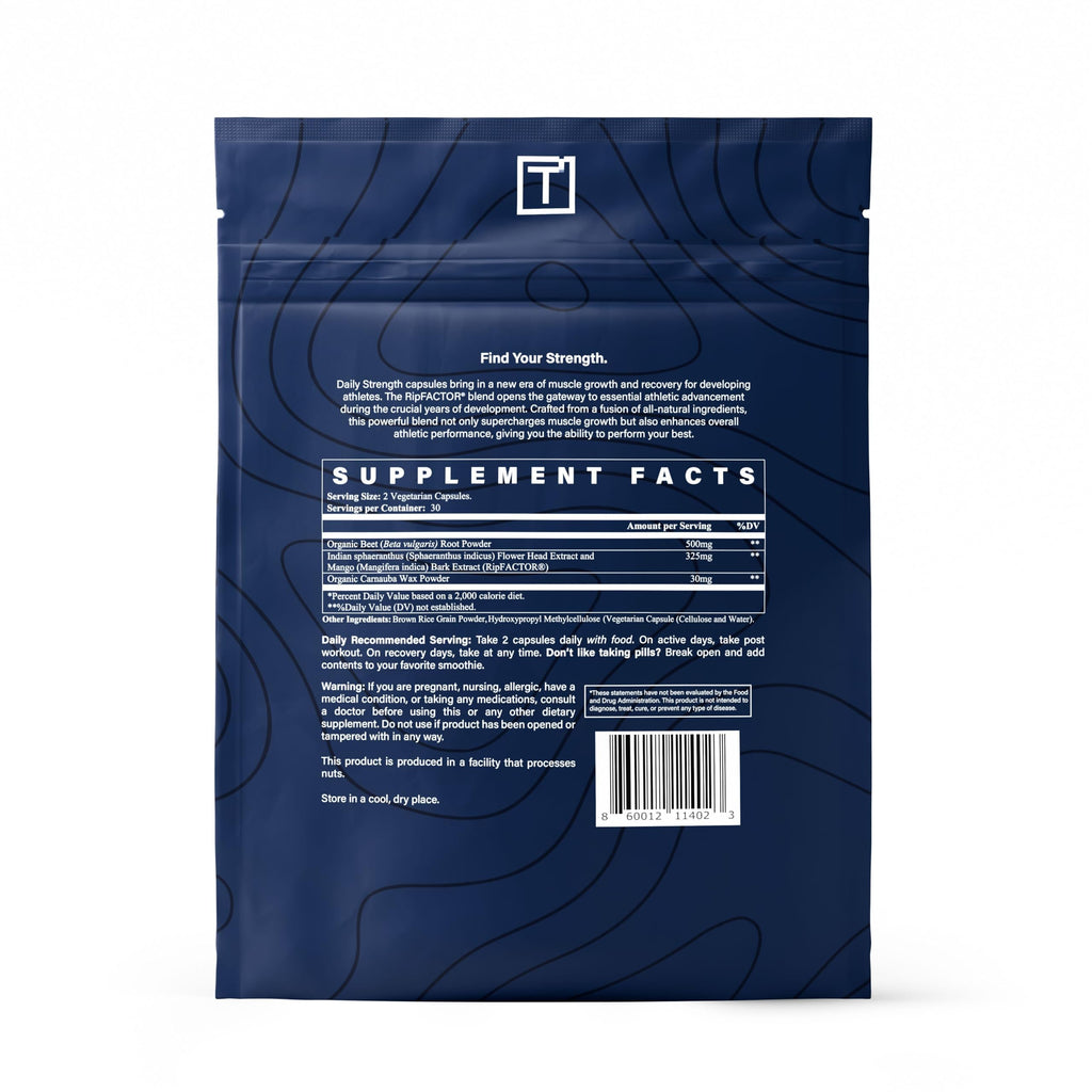 THREAD Performance Daily Strength | Strength & Recovery Capsules for Young Athletes | RipFACTOR® Herbal Blend | 30 Servings