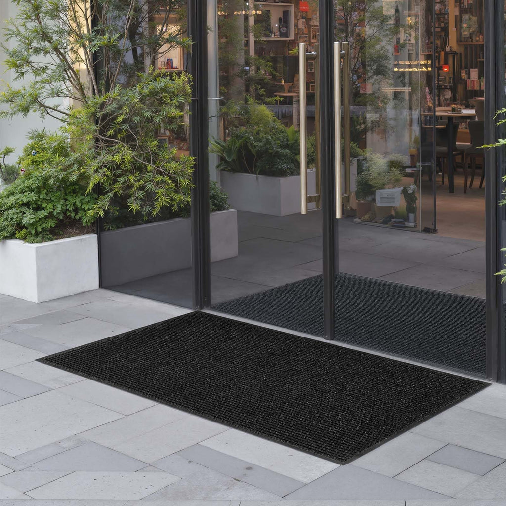VEVOR Front Door Mat, 5 x 3 ft Commercial Floor Mat for Indoor and Outdoor, Stylish Striped Industrial Carpet with PVC Backing, Heavy Duty Washable Entry Rug for Hallway, Balcony, Garage, Grey