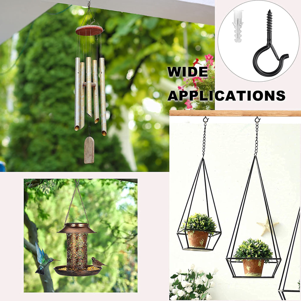 PlusRoc 20 Pack Screw Hooks for Hanging Plants Outdoor Lights(Black)