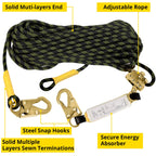 TRSMIMA Rope Harness Safety Lanyard：100ft Vertical Roofing Rope with Grab Snap Hooks Shock Absorber - Fall Protection Tree Climbing Line Kit Heavy Duty Roof Safety Equipment ANSI CE