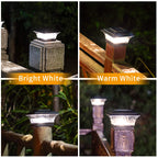 HUYIENO Solar Post Cap Lights Outdoor LED Lighting Deck Fence Cap Light Two Light Modes Warm White/Bright White Suitable for 4x4 Wooden Posts Black 2PK