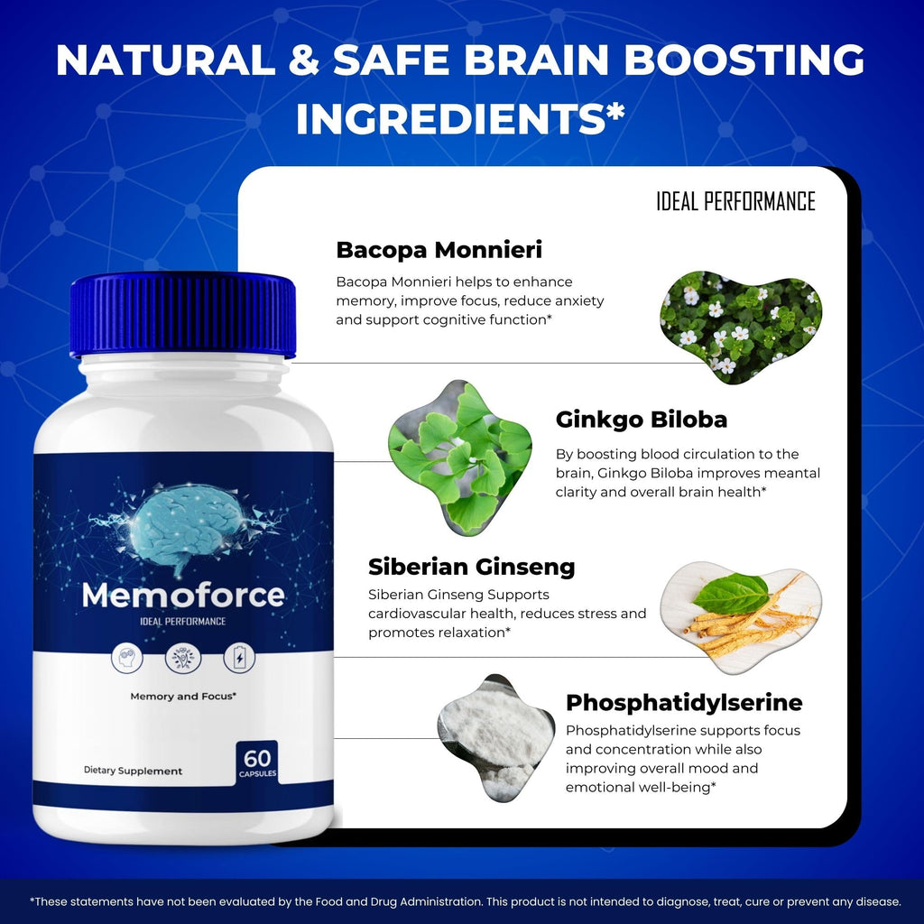 Memoforce Pills, Memoforce Supplement Capsules, Memoforce Advanced Formula, Memoforce Reviews (60 Capsules)