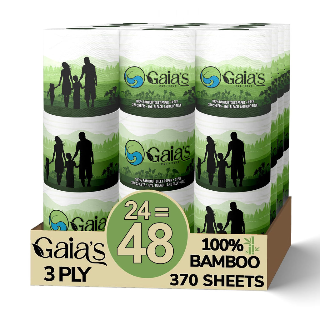 Gaias Premium and Soft Organic Bamboo Toilet Paper | 24 Mega Rolls, 3 Ply, 370 Sheets | FSC Certified, PFAS & BPA Free, Eco-Friendly, Sustainable Tissue - Plastic Free, Septic Safe, Vegan