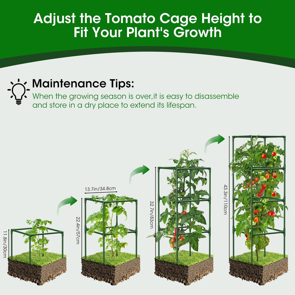MQHUAYU 4 Pack Tomato Cage for Garden Support, 43 inch Tall Adjustable Plant Support Stakes, Tomato Trellis Extra Bold for Climbing Vegetables Plants Flowers