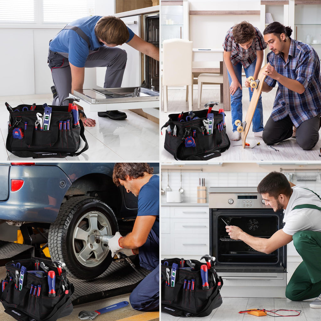 WORKPRO 16-inch Close Top Wide Mouth Tool Storage Bag with Water Proof Rubber Base, W081022A, 16"