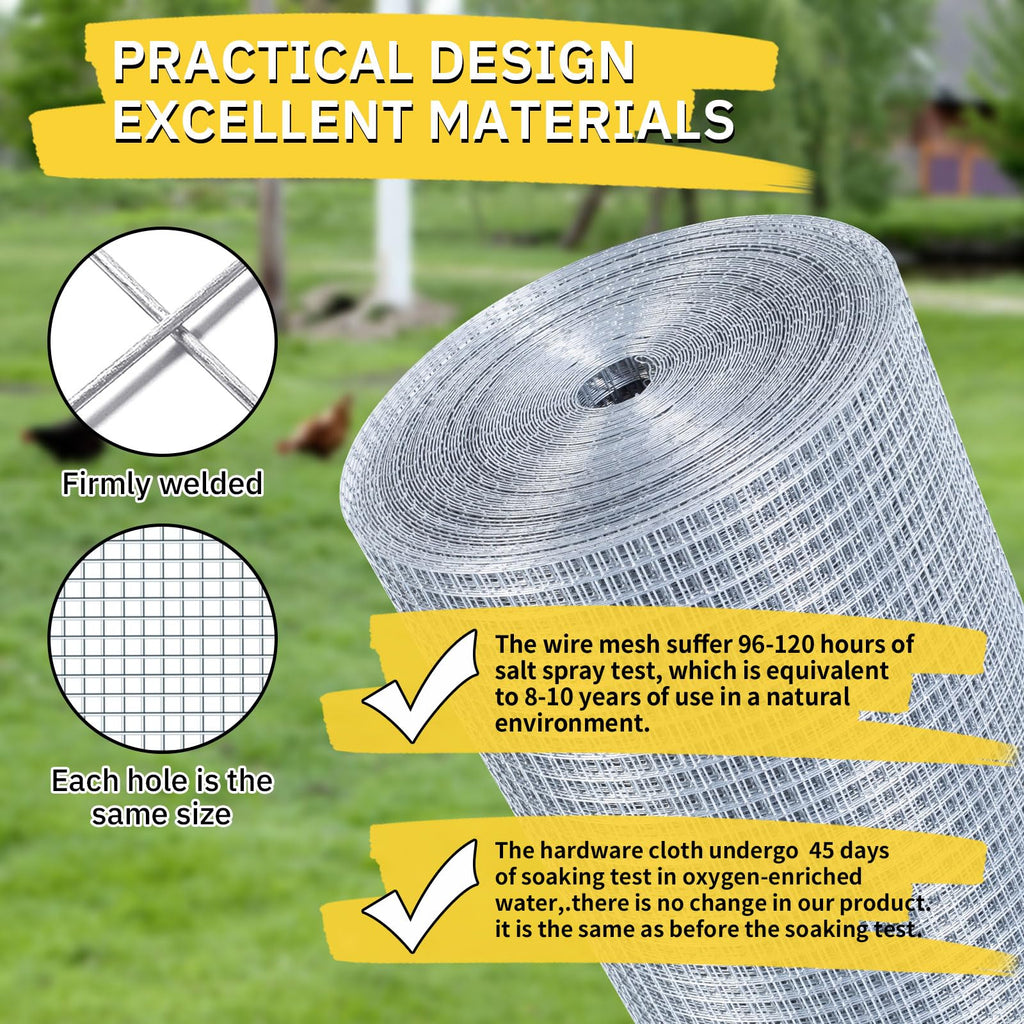 Sanzeus Hardware Cloth, 1/4 Inch 48in x 100ft 23 Gauge, Double-Layer Hot-Dip Galvanizing After Welding, Chicken Wire Fence Wire Mesh Poultry Netting Garden Fence Tree Guard Rolls