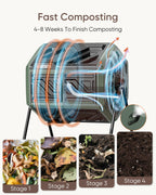 THE Growing 43 Gal Outdoor Compost Bin Tumbler for Backyard Garden, Green