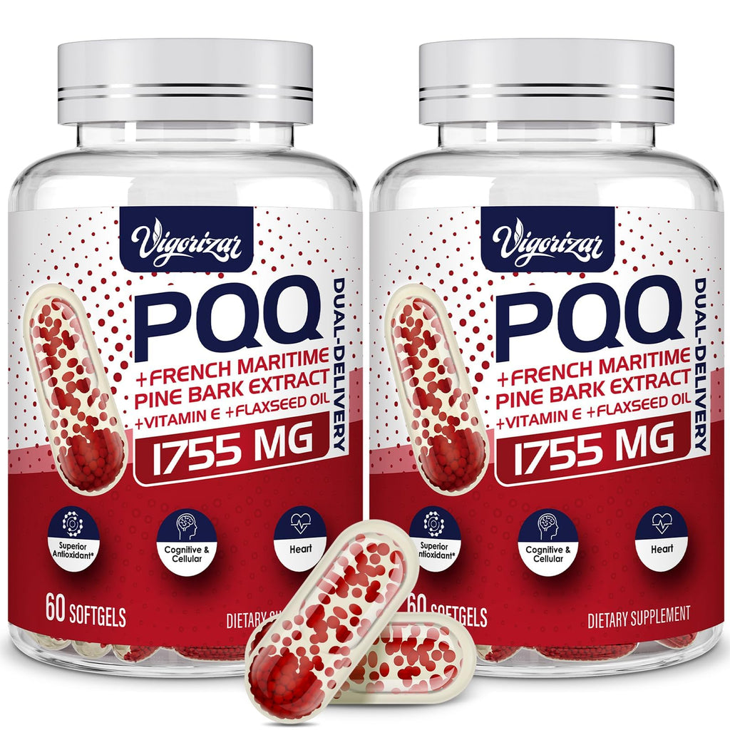 200 mg Pycnogeno with PQQ, Premium French Maritime Pine Bark Extract, Unique Dual-Delivery for Maximum Absorption, Pine Bark Extract for Vascular & Heart & Joint Function - 120 Vegan Softgels