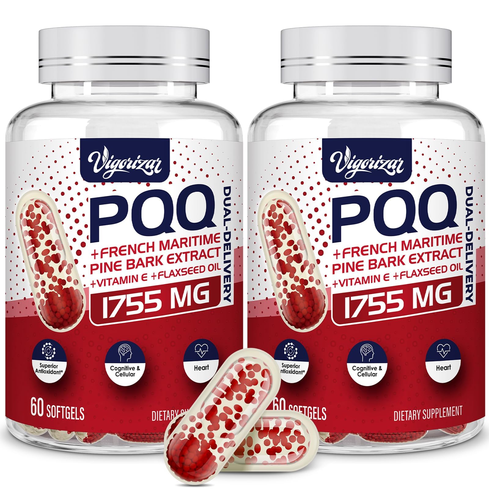 200 mg Pycnogeno with PQQ, Premium French Maritime Pine Bark Extract, Unique Dual-Delivery for Maximum Absorption, Pine Bark Extract for Vascular & Heart & Joint Function - 120 Vegan Softgels