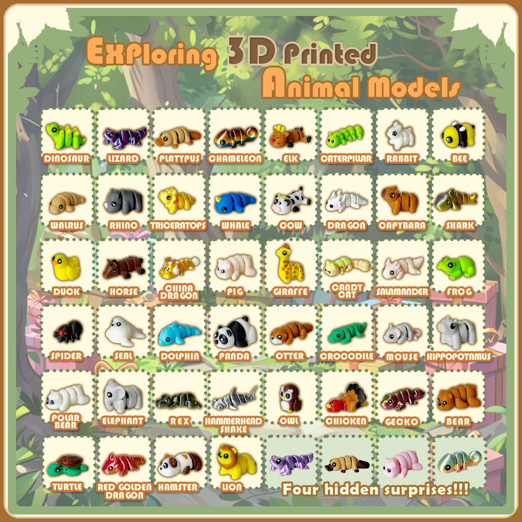 30Pcs Mystery Mini Animals Figures Set, 3D Printed Small Animal Flexible Fidget, 3D Printed Cute Animal Home, Executive Desk for Christmas Decoration, Tiny Animals Figurines Exquisite Cute Pet