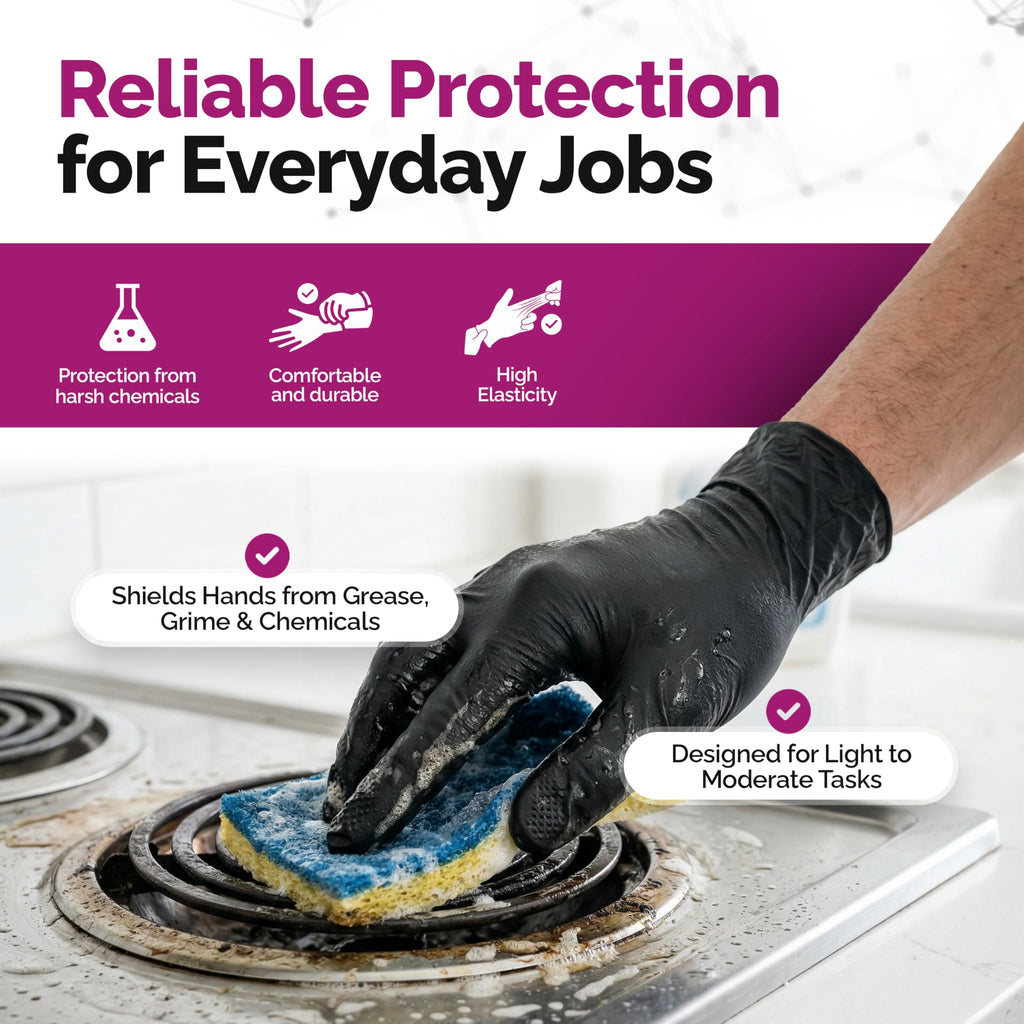 GripProtect Precise Black Nitrile Gloves 4 Mil, Chemical Resistant Gloves