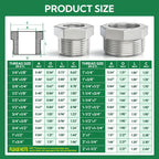 TAISHER 10PCS 304 Stainless Steel Reducer Hex Bushing, 1/2" NPT Male x 1/4" NPT Female, Reducing Pipe Adapter Fitting