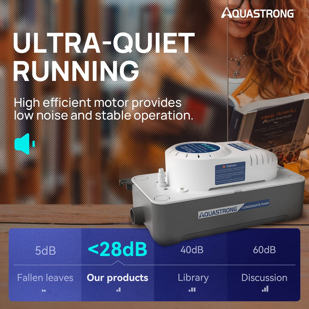 Aquastrong HVAC Condensate Pump, 115V/230V, Automatic Safety Switch, AC Condensate Removal for Air Conditioner, Furnace, Dehumidifier, 3.3' Power Cord, White