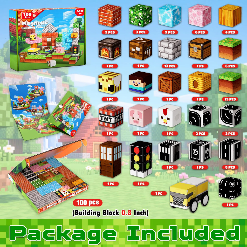 100PCS Magnetic Blocks - Magnetic Blocks for Kids Ages 3 4 5 6 7 8, Stacking Magnets for Kid, Magnetic Building Block for Kids Ages 4-8, Birthday Gifts for 3-10 Year Old Boys Girls, STEM Learning Toy