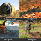 Bow Rake, Detachable Heavy Duty Metal Garden Rake for Loosening Soil, Leveling Lawn, Leaves Cleaning,63 Inch Long Handle Yard Rock Rake for Gardening,17 Prongs Leaf RakeThatch Rake for Lawn