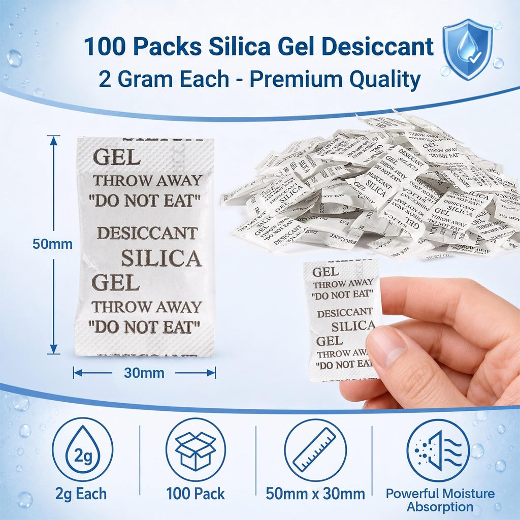 Sukh 100PCS Silica Gel Packets - 2g Desiccant Beads Moisture Absorbers