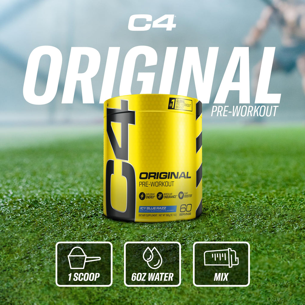 C4 Original Pre Workout Powder Icy Blue Razz - Vitamin C for Immune Support - Zero Sugar Preworkout Energy for Men & Women - 150mg Caffeine Plus Beta Alanine Plus Creatine - 60 Servings