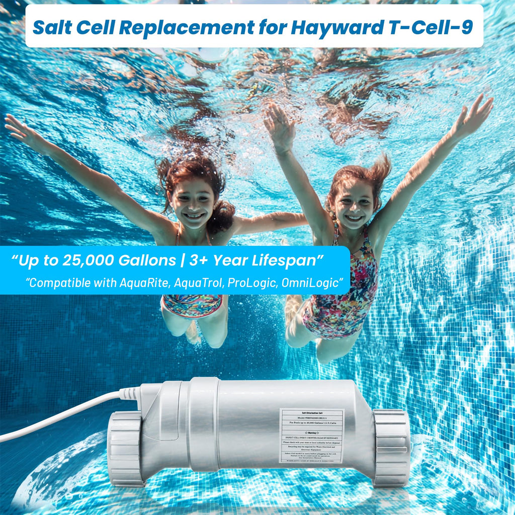 Salt Cell Replacement for Hayward T-Cell-9 – 3+ Year Titanium Core, Cuts Chlorine Costs Up to 56%, Compatible with AquaRite/AquaTrol/ProLogic/AQ-Logic Firmware 1.50+, 25,000 Gallon Pools