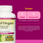 Natural Factors Oil of Oregano - Supports Healthy Immune System Function - Herbal Supplement with Olive Oil & Vitamin E - Non-GMO Antioxidant Support Supplement - 60 Softgels (60 Servings)