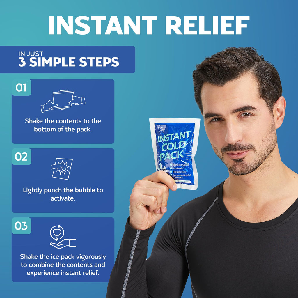 50 Pack Instant Ice Cold Pack (6” x 4.5”) - Disposable Instant Ice Packs for Injuries | Cold Compress Ice Pack for Pain Relief