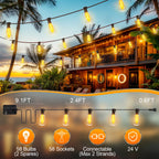 Outdoor String Led Patio Lights - 150Ft 45M Outside Waterproof Light With Remote Dimmable ST38 Shatterproof Bulb Connectable Hanging Outdoor Electric Lighting For Backyard Yard Gazebo Porch Party