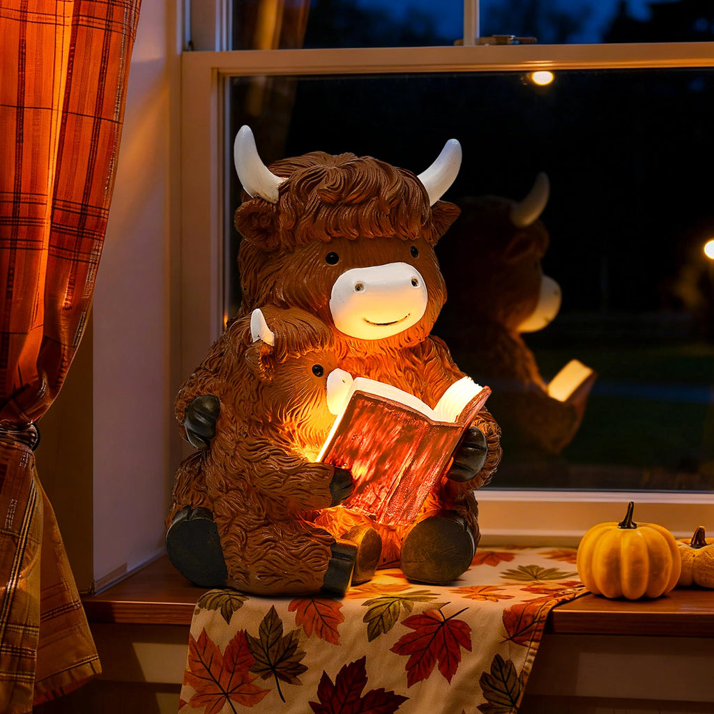 GIGALUMI Solar Highland Cow Decor Garden Statue, Cow Outdoor Ornament