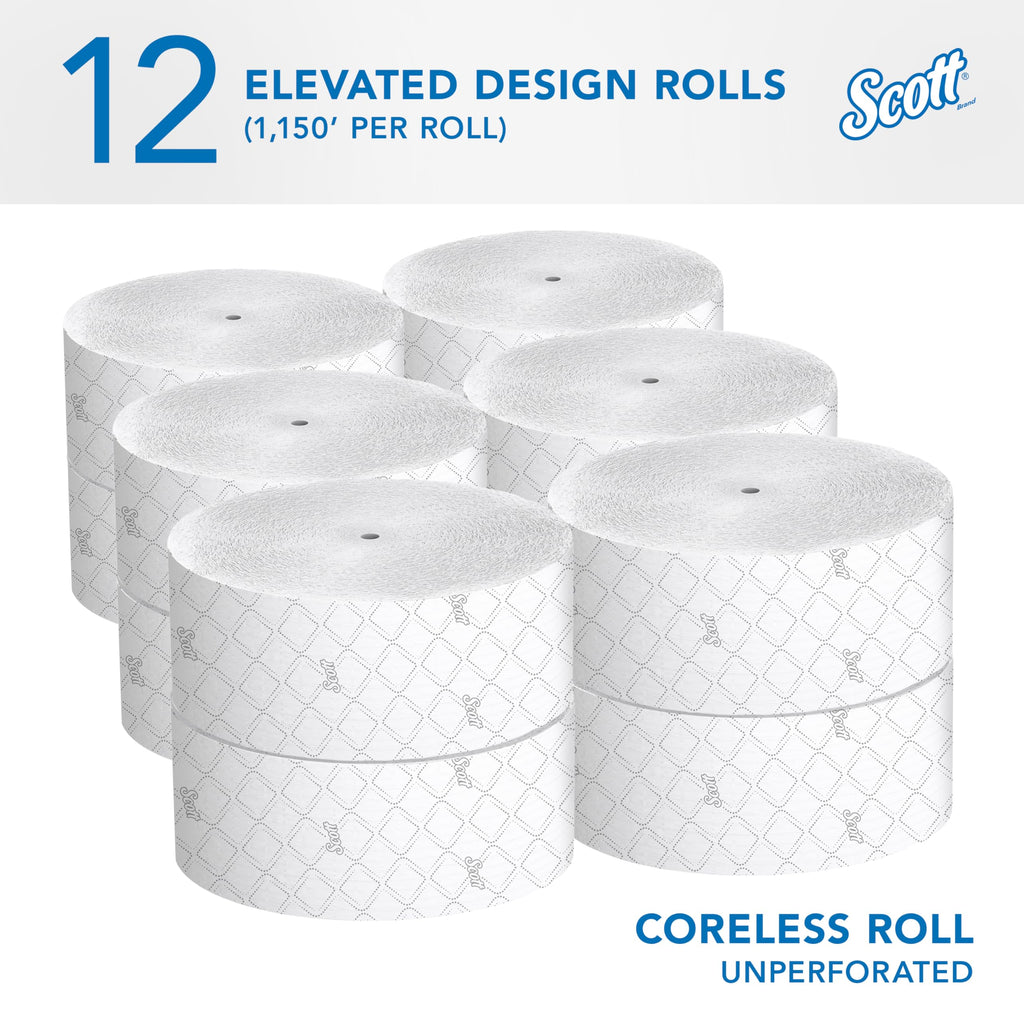 Scott Professional Coreless High-Capacity Jumbo Roll Toilet Paper, Bulk (07006), 2-Ply, Elevated Design, Septic Safe, White (12 Rolls at 1,150' Each, 13,800'/Case)