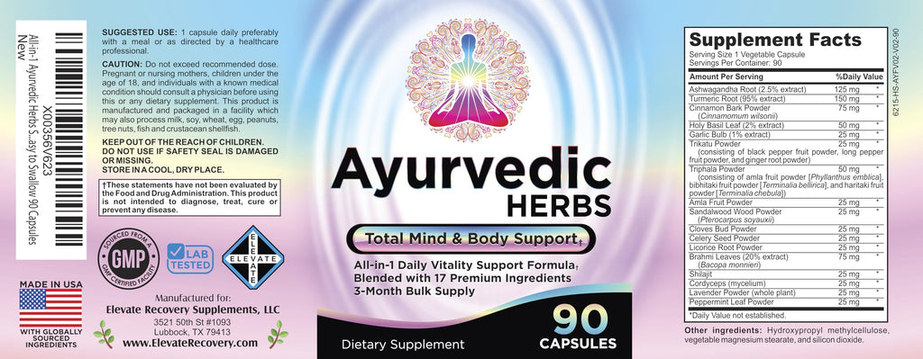 3-Month Ayurvedic Herbs Supplement 17-in-1 | Ayurveda Mind & Body Health Support | Men & Women | Ayurvedic Supplements | 90 Capsules