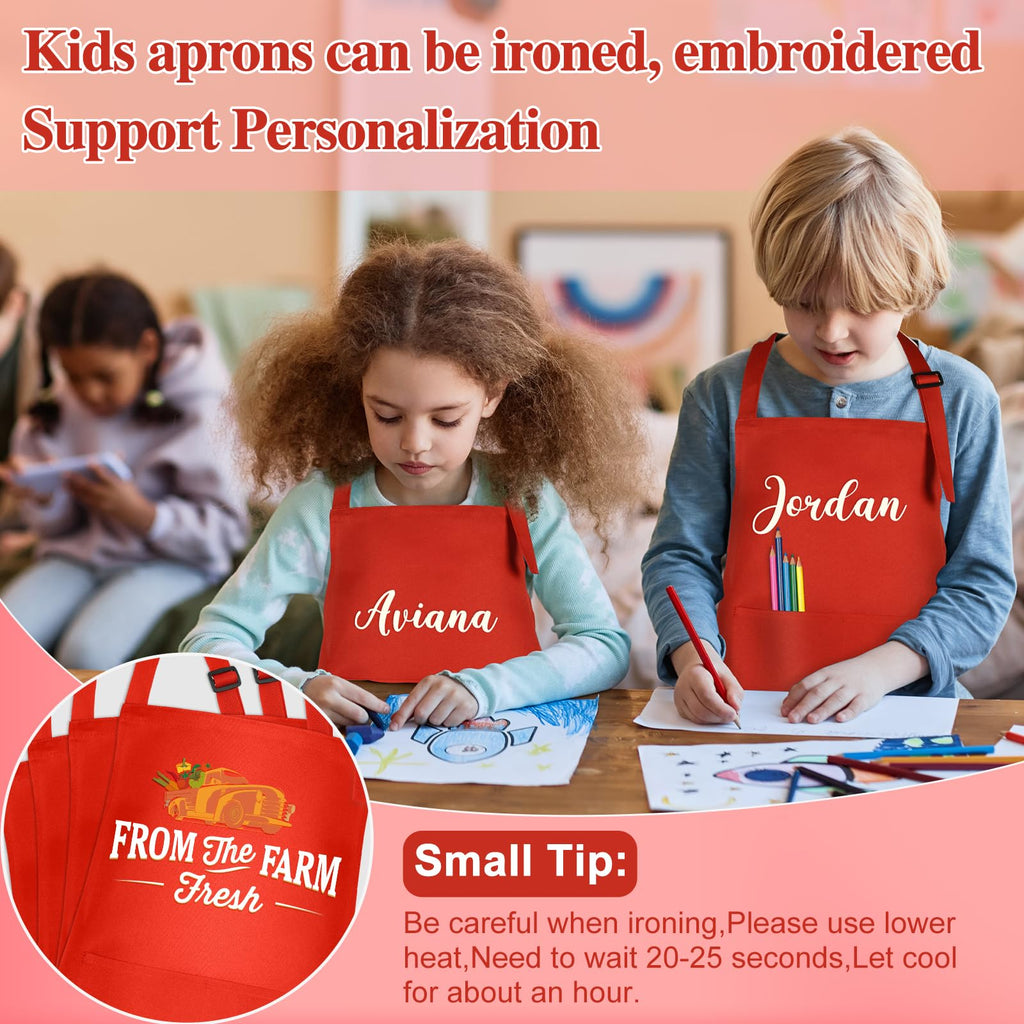 BOUBONI 6 Pack Kids Apron bulk with 2 Pockets Adjustable Chef Art Apron Kids Painting Aprons for Cooking Baking Painting Crafting Grilling Activity（6 Color）
