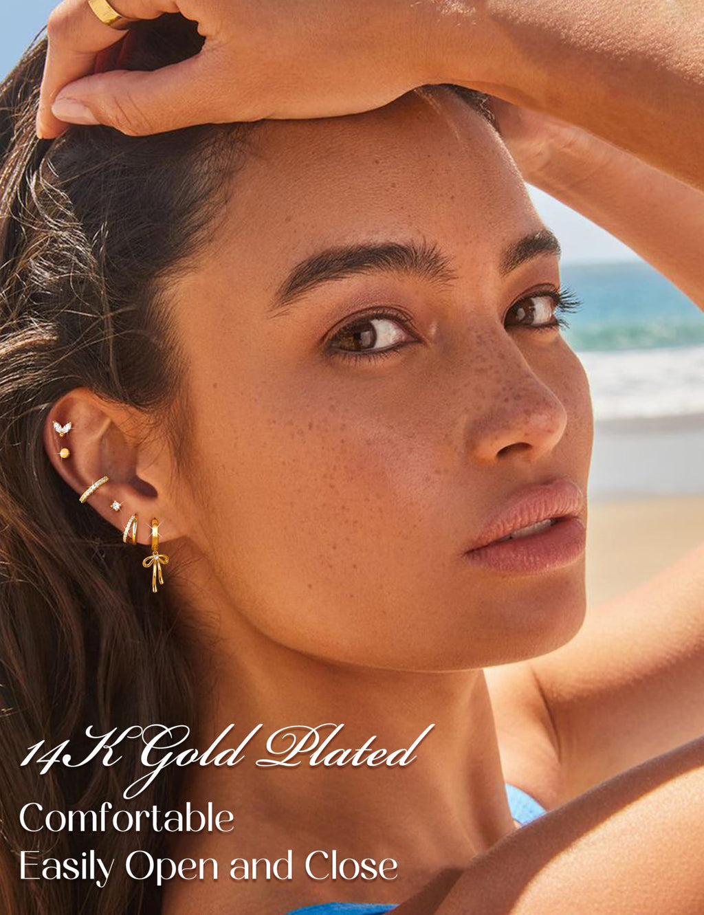 ORAZIO Small Hoop Stud Earrings Stacks for Women Gold Plated Huggie Hoops