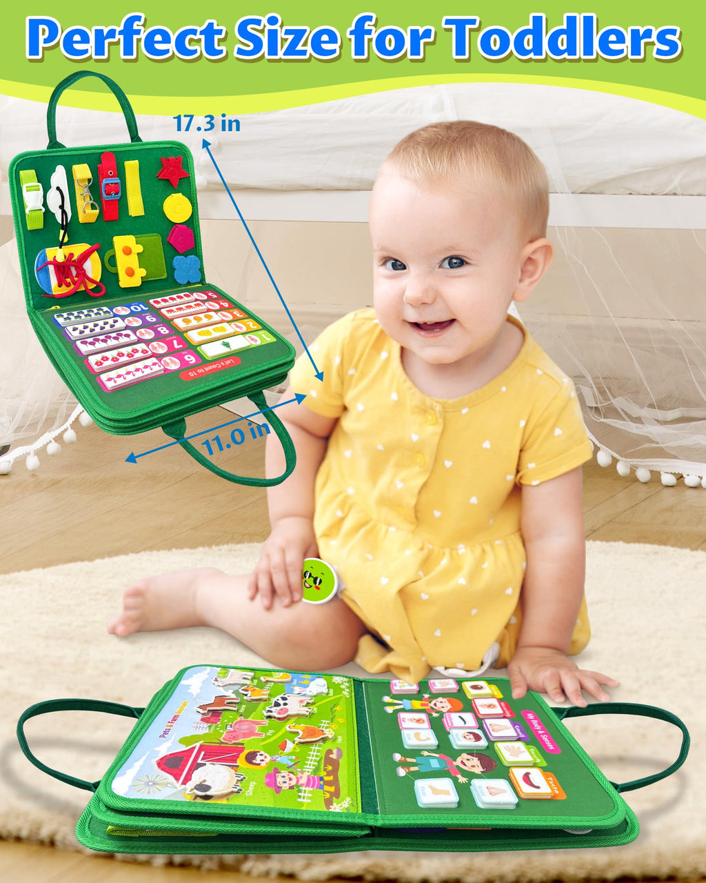 Board Toys for Toddler Boy & Girl Birthday Gifts, Busy Book Learning Sensory Toys for Toddlers, Toddler Travel Toy Educational Activities Learn Fine Motor Skills