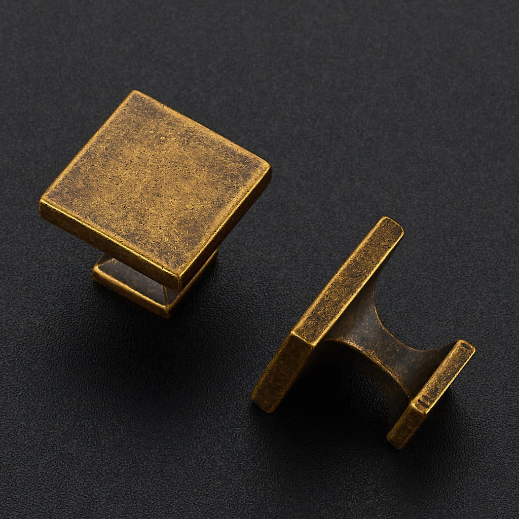 Cabinet Knobs Antique Brass Square Knobs for Cabinets and Drawers Kitchen Hardware 5 Pack