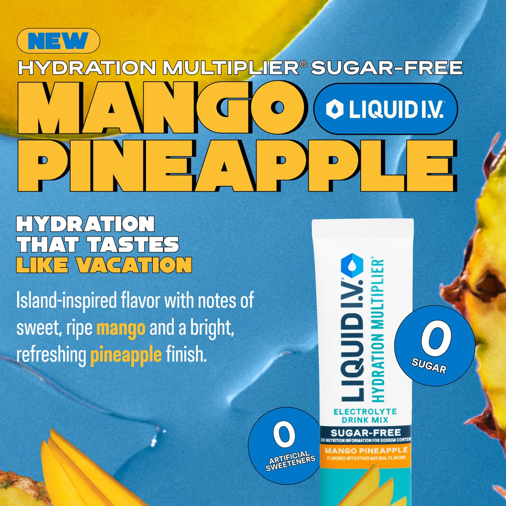 Liquid I.V.® Hydration Multiplier Sugar-Free – Mango Pineapple | Electrolyte Powder Drink Mix | 3 Pack (42 Servings)
