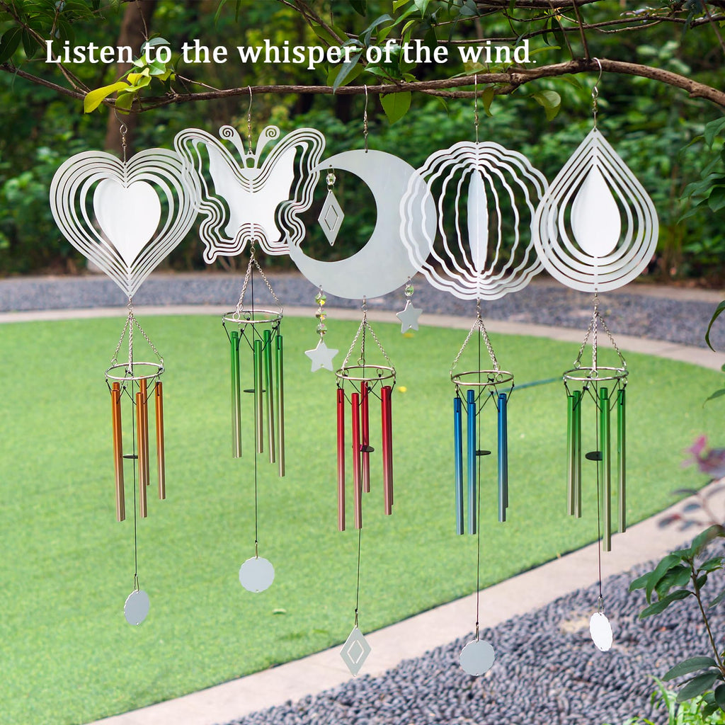 4 Packs Sublimation Wind Chime Wind Spinner Blanks Set 3D Aluminum Metal Wind Sculpture Kinetic Spinners Chimes for Yard and Garden Indoor Hanging Decoration (Classics)