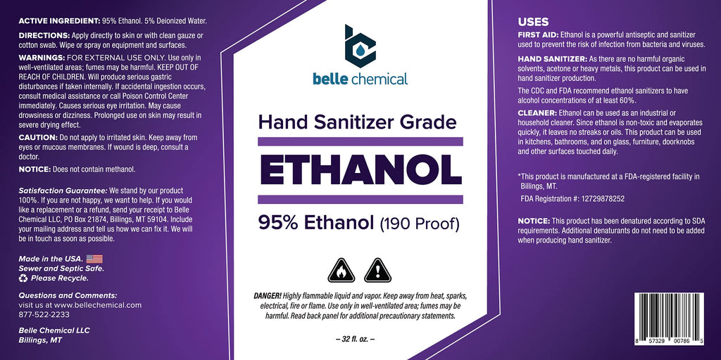 Medical Grade Ethanol - 95% Ethyl Alcohol - for Hand Sanitizer Production - No Fermentation Smell - Does Not Contain Methanol (Ethyl Alcohol - Medical Grade (32oz) (Pack of 4 (1-Gallon))